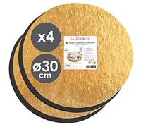 ScrapCooking 5215 - Juego de 4 Soportes para Tartas Redondos, diámetro de 30 cm, cartón Reversible, Color Dorado y Negro, Gran Bandeja para Tartas XXL - Disco de Posavasos - Base Cake Board -