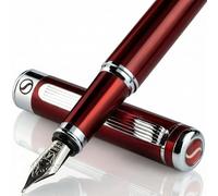 Scriveiner Pluma Estilográfica Deep Crimson Red Plumilla (mediana) y Convertidor Instalado Schmidt, Incluye Dos Cartuchos de Tinta, Azul y Negro