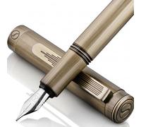 Scriveiner Pluma Estilográfica EDC de Lujo (Media), Impresionante Pluma Pesada de Bolsillo de Latón con Acabado Cepillado a Mano, Convertidor de Plumín Alemán Schmidt, Pluma de Diseño Buena y Elegante