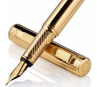 Scriveiner Pluma Estilográfica Oro con Detalles de Chapado en oro auténtico, Plumilla (F) y Convertidor Instalado Schmidt, Incluye Dos Cartuchos de Tinta, Azul y Negro