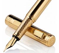 Scriveiner Pluma Estilográfica Oro con Detalles de Chapado en oro auténtico, Plumilla y Convertidor Instalado Schmidt, Incluye Dos Cartuchos de Tinta, Azul y Negro