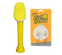 Scrub Daddy Dish Daddy - Varita y Cabezal Conector, Cepillo dispensador de jabón, Esponja de Lavado Que Cambia de Textura con Mango líquido, Esponja para Platos con raspador Integrado, Cabezal de