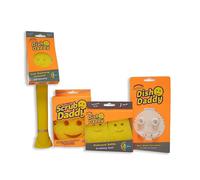 Scrub Daddy Dish Daddy Wand, Cabezales de Repuesto, Esponja y Cabezal Conector, Estropajo con Mango Dispensador de Jabón, Esponja con Textura Cambiante con Mango, Raspador Incorporado, Amarillo