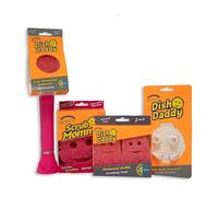 Scrub Daddy Dish Daddy Wand, Cabezales de Repuesto, Scrub Mommy Esponja y Cabezal Conector, Estropajo con Mango Dispensador de Jabón, Esponja con Textura Cambiante, Raspador Incorporado, Rosa