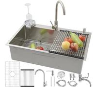 SCYOMSTORE Lavabo de Cocina 80 x 50 cm, Fregadero de Cocina 1 Cuenca de Acero Inoxidable con Grifo, Gran Lavabo de Cocina Cepillado, con Rejilla Inferior para Fregadero, Escurridor, Dispensador de