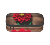 SDFHU Estuche multifuncional de madera con estampado de dalia roja, diseño retro de flores rojas, bolsa de almacenamiento de artículos de papelería, artículos de cosméticos, para adultos