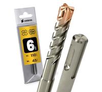 SDS Plus - Broca para martillo perforador, 4 unidades, PGM, diámetro 6,0 mm x 45 mm, AMBOSS SDS Crusher 4 - Broca HM para hormigón, metal duro, broca profesional, 6,0 mm x 45 mm, broca para piedra