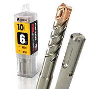 SDS Plus - Broca para martillo perforador, 4 unidades, PGM, diámetro 6,0 mm x 45 mm, AMBOSS SDS Crusher 4 - Broca HM para hormigón, metal duro, broca profesional, 6,0 mm x 45 mm, broca para piedra,