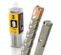 SDS Plus - Broca para martillo perforador, 4 unidades, PGM, diámetro 9,0 mm x 95 mm, AMBOSS SDS Crusher 4 - Broca HM para hormigón, carburo duro, broca profesional, 9,0 mm x 95 mm, broca para piedra,