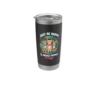 Sé feliz, hace que la gente se vuelva loca, gatito, gato, flores Vaso térmico de acero inoxidable de doble pared