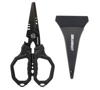 SeaKnight Tijeras de pesca de 16,2 cm con cuchillas duales onduladas, tijeras para línea trenzada de pesca con revestimiento de titanio, agarre antideslizante y herramienta multifunción, incluye funda
