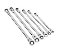 Sealey Cabeza Flexible Doble Extremo Llave Carraca Anillo Set 6pc Extralarga