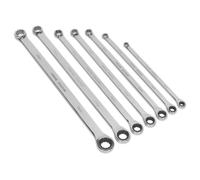 Sealey Doble Anillo Trinquete / Fija Set de Llaves 7pc Extra Largo Métrico