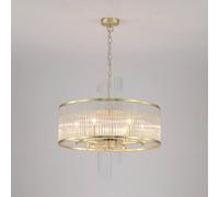 Searchlight Lámpara colgante Lara, Ø 55 cm, dorada/transparente, vidrio/metal