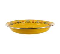 SECFOU Plato Esmaltado Amarillo de Estilo Retro Vintage, 30 Cm, Material de Esmalte Acabado Fino, Adecuado para Postres y Aperitivos en Casa o Hotel