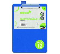 SECO Portapapeles A4 cubierto de PVC con clip resistente, color azul, paquete de 12