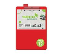 Seco Portapapeles con cubierta de PVC A4+ con clip resistente, color rojo (paquete de 12)