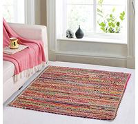 Second Nature Online Mishran - Alfombra trenzada cuadrada grande ecológica con yute natural y material reciclado multicolor, 180 x 180 cm