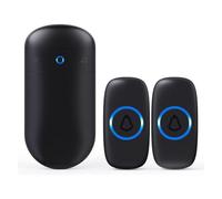 SECRUI Timbre Inalámbrico Exterior Impermeable con 1-Receptor 2-Botón, Doorbell con 58 Melodías,5 Niveles Volumen 120 dB,Luz LED,300m Alcance, Campainha Sem Fios para Casa/Apartamento/Oficina, Negro