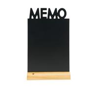 SECURIT - Pizarra de Mesa Memo + Rotulador Blanco - Pizarra Portamenús Doble Cara - Base de Madera Lacada - Café, Bar, Restaurante - 34,5 x 21 x 6 cm - Color Natural/Negro