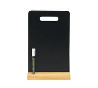 SECURIT - Pizarra de Mesa + Rotulador Blanco - Pizarra Portamenús Doble Cara con Asa - Base de Madera Lacada - Café, Bar, Restaurante - 33,5 x 21 x 6 cm - Color Natural/Negro