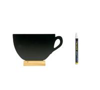 SECURIT - Pizarra de Mesa Taza + Rotulador Blanco - Pizarra Portamenús Doble Cara - Base de Madera Lacada - Café, Bar, Restaurante - 34,5 x 21 x 6 cm - Color Natural/Negro