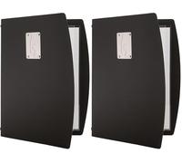 SECURIT - Portamenús Rio Line - 1 Inserto Fijo Doble Cara : 4 Páginas A4 - Posibilidad de Añadir Insertos Adicionales - Placa de Acero con Etiqueta de Vino - Café, Bar, Restaurante - Color Negro