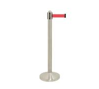SECURIT - Poste & Base de Acero Inoxidable con Banda de Nylon Retráctil (205 cm) - Bar, Restaurante, Discoteca, Tienda - H. 96 cm - Color Rojo