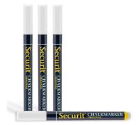 SECURIT - Set de 4 Rotuladores de Tiza Líquida - Para Superficies No Porosas (Pizarra, Vidrio, Metal, Espejo, etc.) - Punta Fina 1-2 mm - Blanco