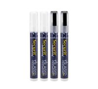 SECURIT - Set de 4 Rotuladores de Tiza Líquida Impermeables - Para Superficies No Porosas (Pizarra, Vidrio, Metal, Espejo, etc.) - Punta Fina 2-6 mm - Negro/Blanco