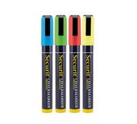 SECURIT - Set de 4 Rotuladores de Tiza Líquida - Para Superficies No Porosas (Pizarra, Vidrio, Metal, Espejo, etc.) - Punta Fina 2-6 mm - Multicolores
