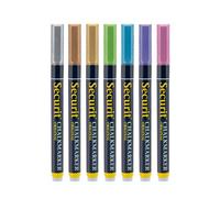 SECURIT - Set de 7 Rotuladores de Tiza Líquida - Para Superficies No Porosas (Pizarra, Vidrio, Metal, Espejo, etc.) - Punta Fina 1-2 mm - Metalizado Multicolor