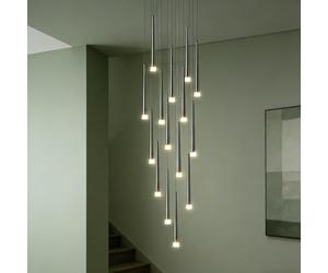 Sedtonmu Lámpara de Araña de Escalera Colgante Larga LED, Regulable 3000-6500K, Cable 300cm para Techos Altos, Vestíbulo y Sala,Negro,15lights