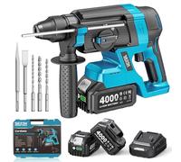 SEESII 2.8J Martillo Perforador a Batería, SDS Plus,Taladro Percutor 4 en 1 | 2 Baterías 4.0Ah, Motor Brushless, Taladrado/Taladrado con martillo/Cincelado, Brocas & Cinceles, para Hormigón y Renovación