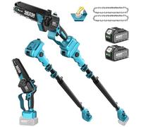 SEESII 2-en-1 6 Pulgadas Inalámbrica Podadora Telescópica & Mini motosierra | Podadora Eléctrica sin Escobillas de con Asta Telescópica, Mini Motosierra a Batería con 2 Baterías de 4000 mAh