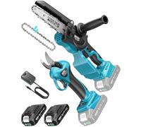 SEESII 2-en-1 Tijeras de Podar Electricas, 6 Pulgadas Motosierra Bateria | Kit Herramientas de Jardín con 2 × 2000 mAh Baterías, Motor Brushless, Ideal para Corte de Troncos y Ramas