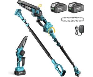 SEESII 2-in-1 Motosierra Telescopica Bateria, 6 Pulgadas Podadora Electrica | Mini Motosierra Electrica Telescopica, Sierra Electrica Podar Arboles de Árboles de Altura con Pertiga