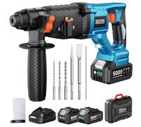 SEESII 3.2J Martillo Perforador a Batería, 850W, Taladro Percutor 4 en 1 | 2 Baterías 5.0Ah, Taladrado/Taladrado con martillo/Cincelado, Kit Completo con Maletín SDS-Plus, Luz LED