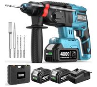 Seesii 3-in-1 Martillo Perforador a Baterías: 2,5J Potente Martillo Percutor sin cable con Motor sin escobillas, 2 * 4,0AH Baterías y Cargador, 5 piezas SDS-plus, Mango Antivibración, Para Bricolaje