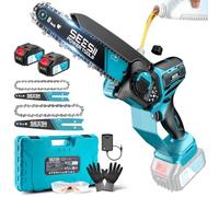 SEESII 6 & 8 Pulgadas Motosierra Bateria, Sierra Electrica Podar Arboles | Mini Motosierra con 2*4000mAh Batería, Sierra Eléctrica Árboles y Cortar Madera - 1000W Brushless