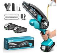 SEESII 6'' Mini Motosierra Bateria 2x2000mAh, 900W Sierra Eléctrica Bateria | Depósito Para El Aceite y Cadena Reemplazable, Motosierra Inalámbrica Portátil para Podar Árboles de Jardinería