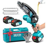 SEESII 6'' Mini Motosierra Bateria 8000mAh, Motosierra Eléctrica Bateria con Depósito Para El Aceite y Cadena Reemplazable, Motosierra Inalámbrica Portátil para Podar Árboles de Jardinería