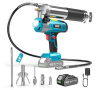 Seesii Engrasadora Bateria, Pistola de Engrase Eléctrica con Gatillo de Bloqueo, Manguera de 120 cm, Caudal Rápido de 5,8 oz/min, Acoplador de Liberación Rápida y Luz LED, para Coches y Tractores