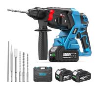 Seesii Martillo Perforador a Batería 4 en 1, 2,5 J SDS Plus, 2 Baterías | 4.800 BPM, 0-1.050 RPM, Motor Brushless, Taladro, Taladro Percutor y Cincel, 2×4,0 Ah Baterías, 3 brocas y 2 cinceles