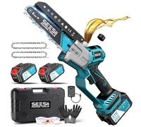 SEESII Mini Motosierra Batería 6 Pulgadas, Sin Escobillas Sierra Electrica Podar Arboles con 2×4000 mAh Baterías, Motosierra Eléctrica con Lubricador Automático, Compatible con Batería Makita 18V