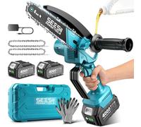 Seesii Mini motosierra inalámbrica de 15,24 cm con 2 pilas de 4000 mAh, sierras eléctricas para ramas de árboles, pequeñas motosierras de corte de extremidades, regalo para hombres, padre