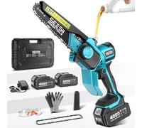 SEESII Mini Motosierra Inalámbrica de 8 Pulgadas, Motor sin Escobillas | Motosierra Eléctrica con 2×Baterías 4000mAh, Tensión de Cadena y Lubricación sin Herramientas, M8 Boost