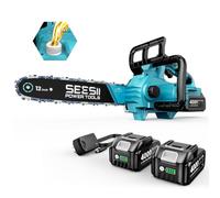 SEESII Motosierra a Batería de 12 Pulgadas 1200W con 2×4Ah Baterías | Motor brushless · Engrase automático · Tensión sin herramientas · Poda de árboles, corte de madera, limpieza de tormentas