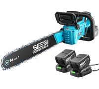 SEESII Motosierra Bateria 16 Pulgadas para Herramientas de Jardín - 2000W | Motosierra Eléctrica con 2×5.0Ah Baterías para Podar Árboles y Cortar Madera - Podadora Inalámbrica
