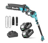 SEESII Motosierra Telescopica Bateria, 2 en 1 Sierra Electrica Para Podar | Mini Motosierra Pertiga Electrica con 2×4000 mAh Baterías, Podadora Electrica para Árboles y Jardin, Hasta 4,87 m